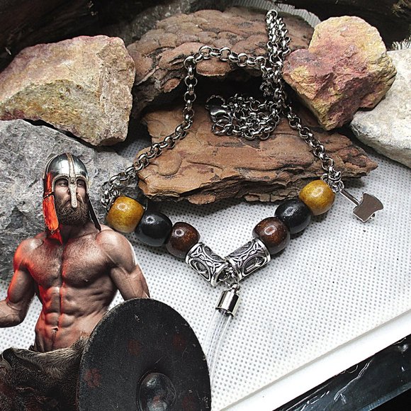 VIKING CREMATION HORN TOOTH PENDANT NECKLACE - Picture 10 of 10